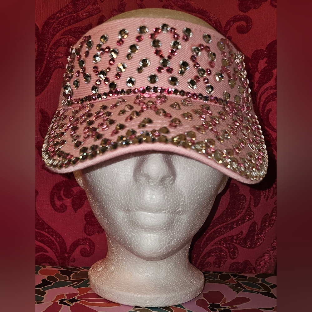 BreastCancer Awareness Glamorous Pink Rhinestone Studded Visor